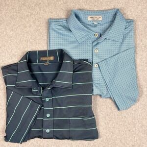 Lot of 2 Peter Millar Summer Comfort Polo Shirts Mens L Blue Golf Performance